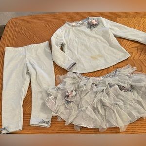 Baby Biscalli 3-piece Tutu, Legging and Top Set. Size 18 months. Shimmery gray.